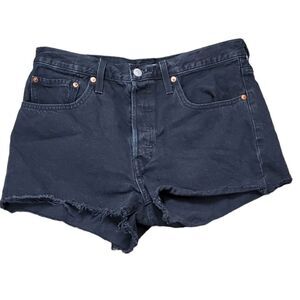 Levi's 501 Button Fly Black Shorts with Raw Hem